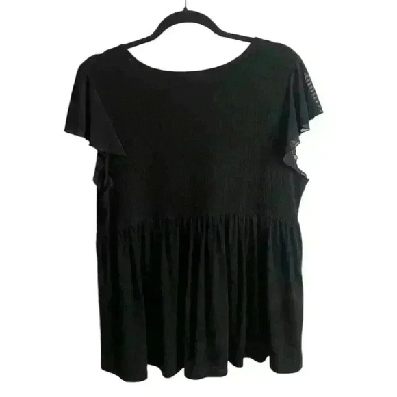 Torrid Size 1X Blouse Textured Embroidered Neckline Mesh Flutter Sleeve Black - Picture 5 of 6